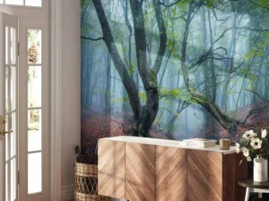 Sale Schuin groeiende bomen fotobehang Bloemen