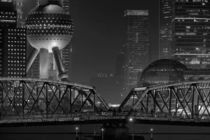 Online Shanghai in de nacht fotobehang Architectuur