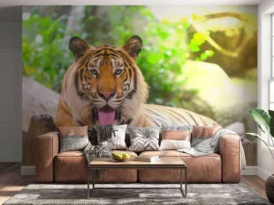 Best Siberische Tijger steekt tong uit fotobehang Dieren