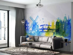 Hot Silhouet overlay van Amsterdam fotobehang Steden | Architectuur