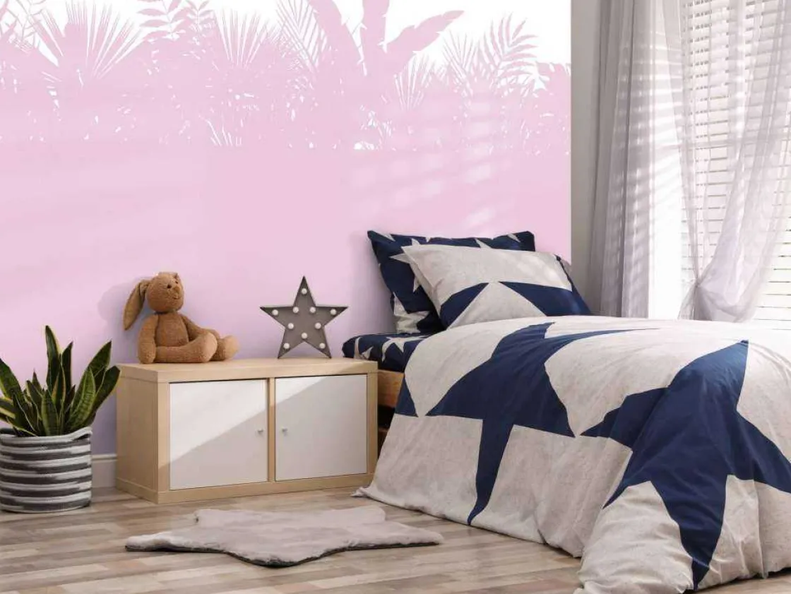 silhouetten_palmbladeren__1.webp Outlet Silhouetten palmbladeren, roze Kinderkamer
