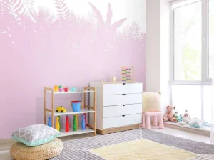 Outlet Silhouetten palmbladeren, roze Kinderkamer