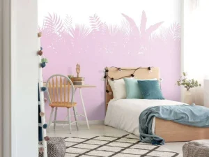 Outlet Silhouetten palmbladeren, roze Kinderkamer
