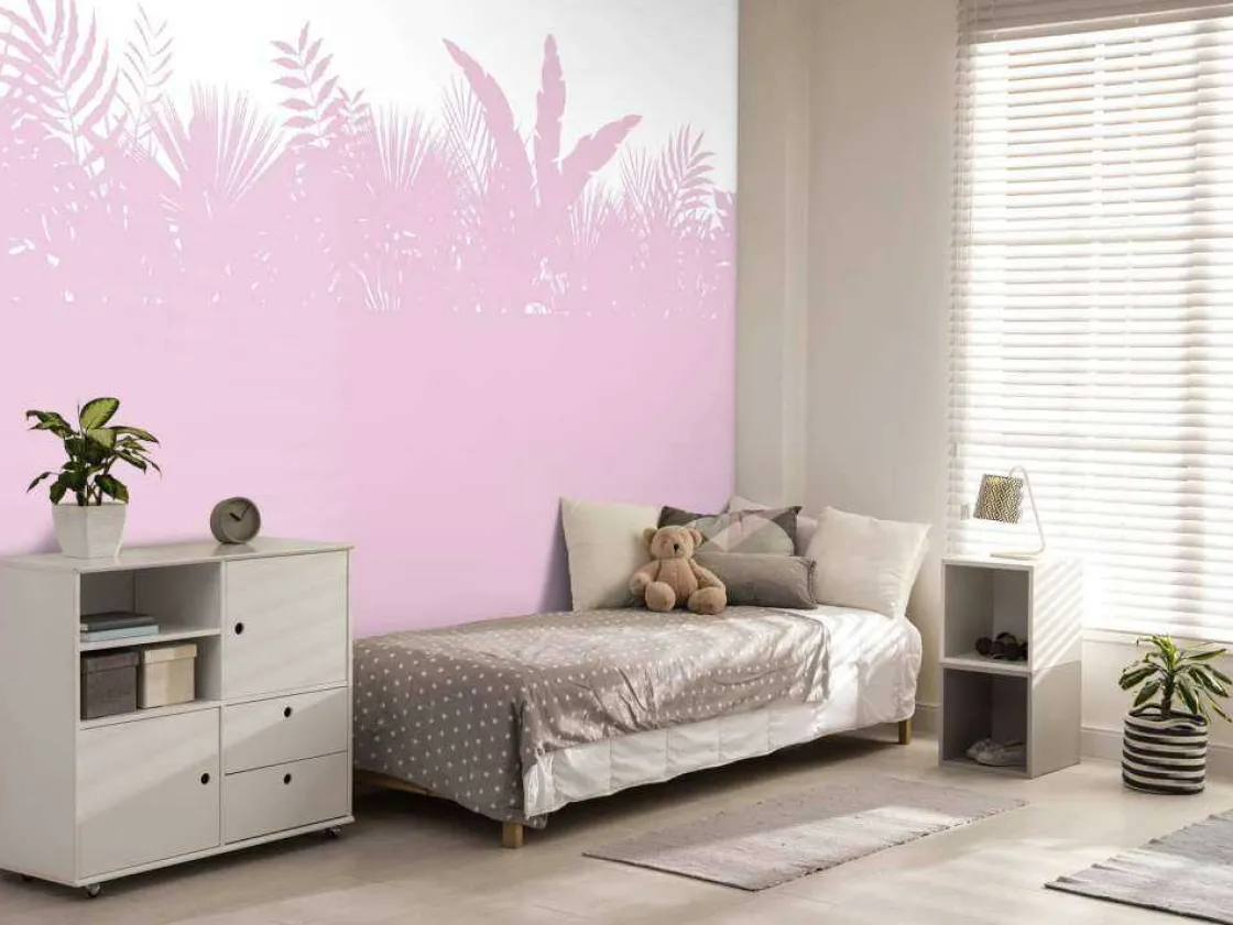 silhouetten_palmbladeren__7.webp Outlet Silhouetten palmbladeren, roze Kinderkamer