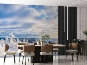 Sale Skiër in een ingesneeuwd bos fotobehang Sport