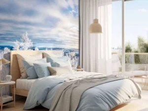 Sale Skiër in een ingesneeuwd bos fotobehang Sport