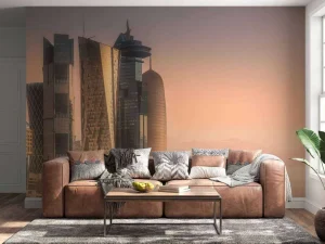 Discount Skyline van Doha in de avond fotobehang Architectuur