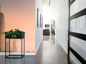 Discount Skyline van Doha in de avond fotobehang Architectuur