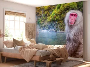 Hot Sneeuwaap bij een warmwaterbron fotobehang Dieren