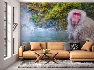 Hot Sneeuwaap bij een warmwaterbron fotobehang Dieren