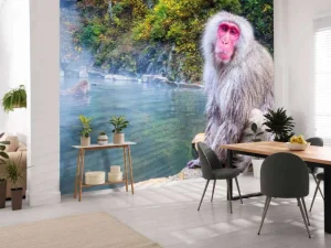 Hot Sneeuwaap bij een warmwaterbron fotobehang Dieren