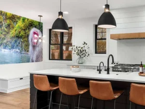 Hot Sneeuwaap bij een warmwaterbron fotobehang Dieren
