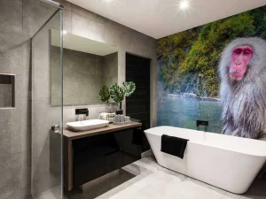 Hot Sneeuwaap bij een warmwaterbron fotobehang Dieren