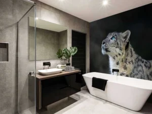 New Sneeuwpanter met blauwe ogen fotobehang Dieren