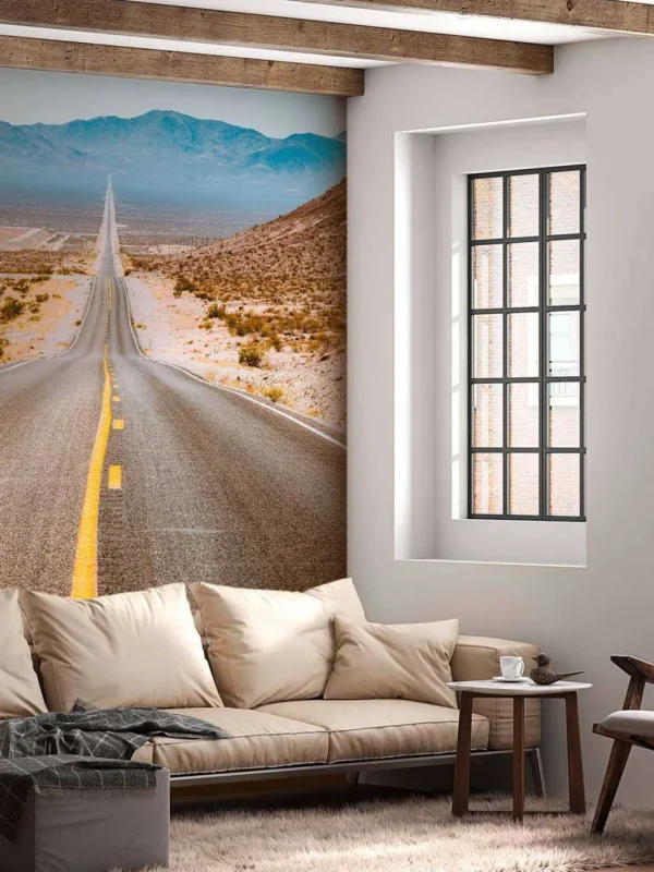 Hot Snelweg door een woestijn fotobehang Architectuur
