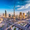 Fashion Snelwegen in Dubai met de skyline op de achtergrond fotobehang Steden | Architectuur
