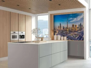 Fashion Snelwegen in Dubai met de skyline op de achtergrond fotobehang Steden | Architectuur