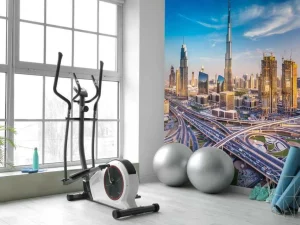 Fashion Snelwegen in Dubai met de skyline op de achtergrond fotobehang Steden | Architectuur