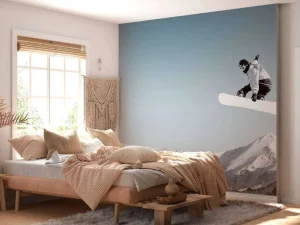Fashion Snowboarder maakt een hoge sprong fotobehang Tienerkamer | Sport
