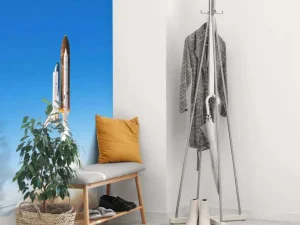 Fashion Space Shuttle stijgt op met rookwolk fotobehang Tienerkamer