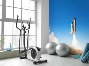 Fashion Space Shuttle stijgt op met rookwolk fotobehang Tienerkamer