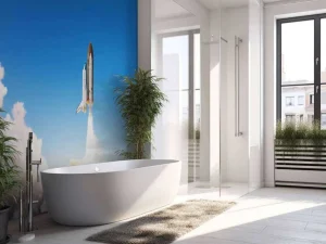 Fashion Space Shuttle stijgt op met rookwolk fotobehang Tienerkamer
