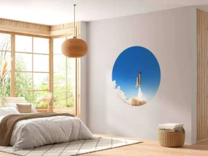 Fashion Space Shuttle stijgt op met rookwolk fotobehang Tienerkamer