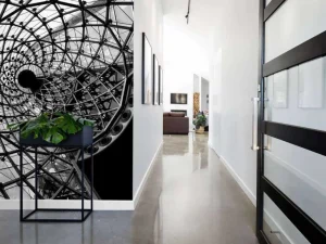 New Spiraalvormige architectuur in zwart-wit fotobehang Architectuur | 3d