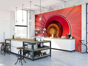 Sale Spiraalvormige rode trap fotobehang Kunst & Design | Architectuur
