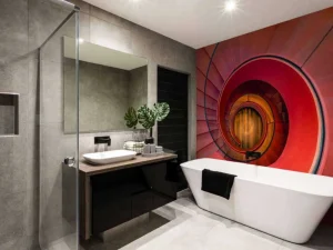 Sale Spiraalvormige rode trap fotobehang Kunst & Design | Architectuur