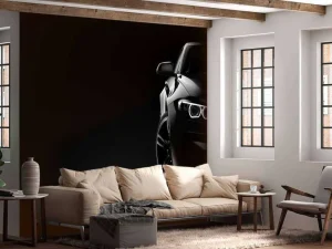 Clearance Sportauto met een zwarte achtergrond fotobehang Kinderkamer | Transport
