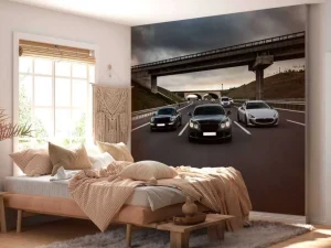 Hot Sportwagens op de snelweg fotobehang Kinderkamer | Transport