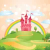 New Sprookjeskasteel met een regenboog fotobehang Kinderkamer