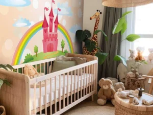 New Sprookjeskasteel met een regenboog fotobehang Kinderkamer