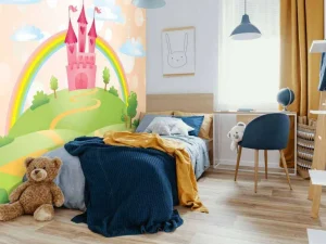 New Sprookjeskasteel met een regenboog fotobehang Kinderkamer