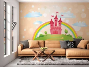 New Sprookjeskasteel met een regenboog fotobehang Kinderkamer