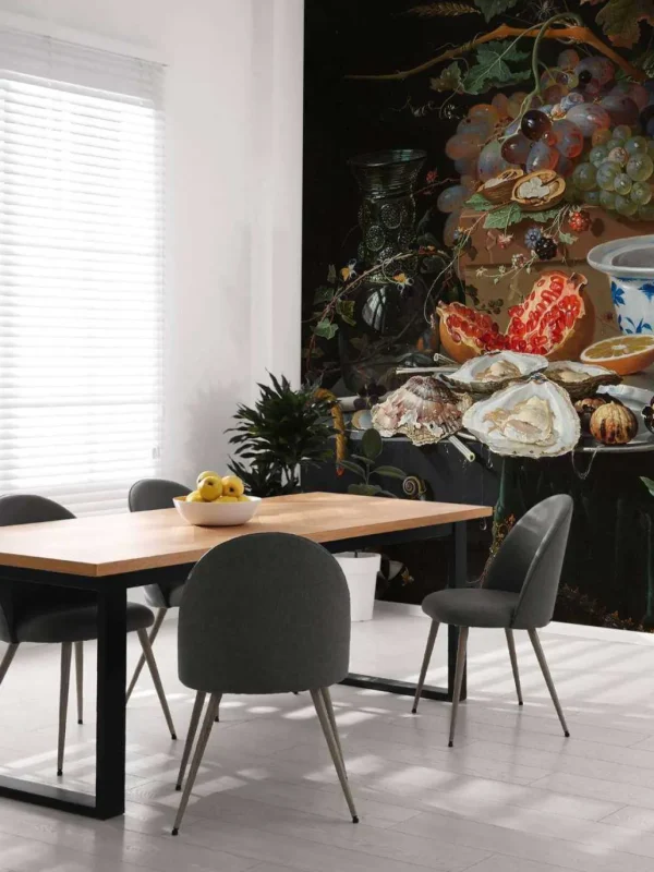 Online Stilleven met vruchten, oesters en een porseleinen kom fotobehang Keuken