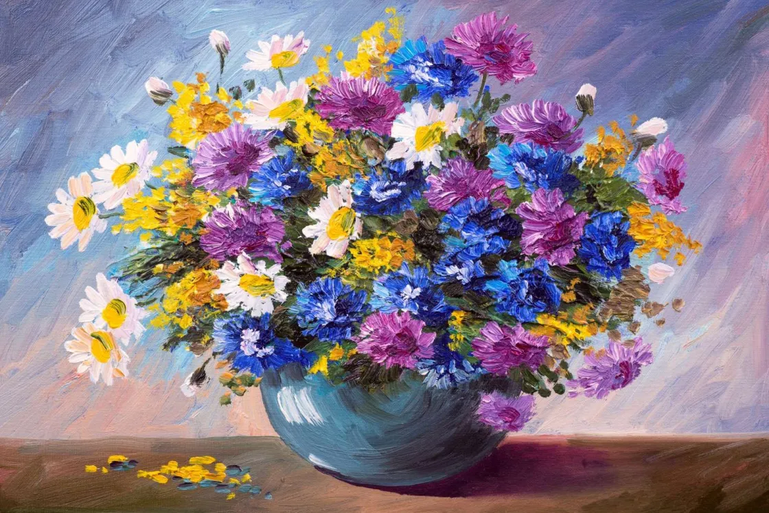 stilleven_van_een_vaas_me_0.webp Hot Stilleven van een vaas met kleurrijke bloemen fotobehang Bloemen | Kunst & Design