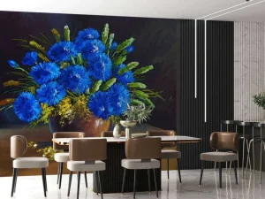 New Stilleven van een vaas met blauwe bloemen fotobehang Kunst & Design | Bloemen