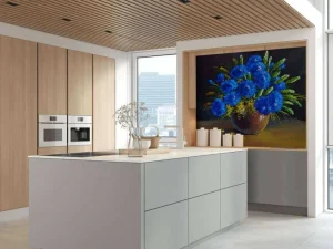 New Stilleven van een vaas met blauwe bloemen fotobehang Kunst & Design | Bloemen