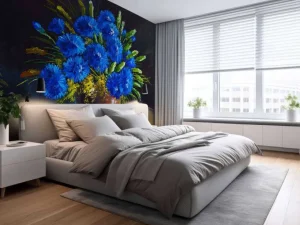 New Stilleven van een vaas met blauwe bloemen fotobehang Kunst & Design | Bloemen