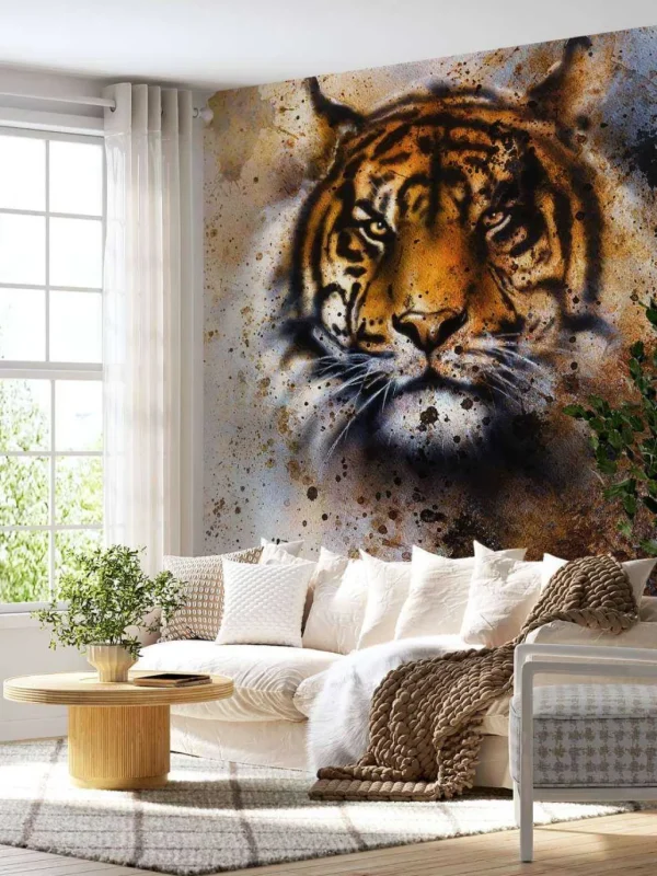 New Stoere tijger schilderij fotobehang Tienerkamer