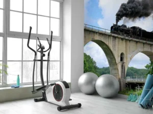 Fashion Stoomtrein op een viaduct fotobehang Transport | Architectuur