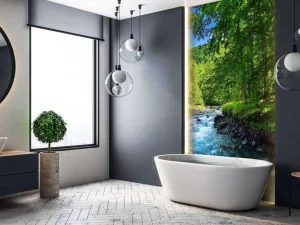 Outlet Stromende Rivier in het Bos in Zomer fotobehang Bloemen