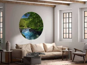 Outlet Stromende Rivier in het Bos in Zomer fotobehang Bloemen