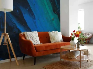 Clearance Structuur met blauwe en groene accenten fotobehang Gang | Oppervlakten