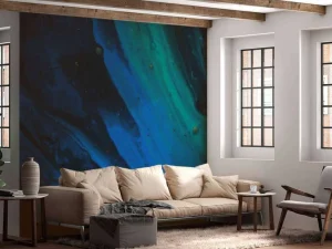 Clearance Structuur met blauwe en groene accenten fotobehang Gang | Oppervlakten