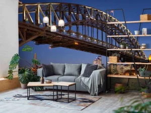 Clearance Sydney Harbour Bridge in de avond fotobehang Architectuur