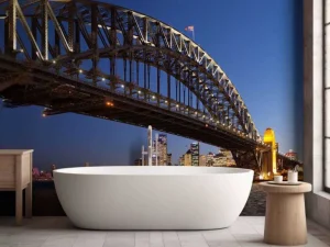 Clearance Sydney Harbour Bridge in de avond fotobehang Architectuur