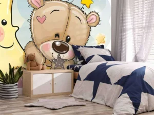 Clearance Teddybeer met de maan fotobehang Babykamer